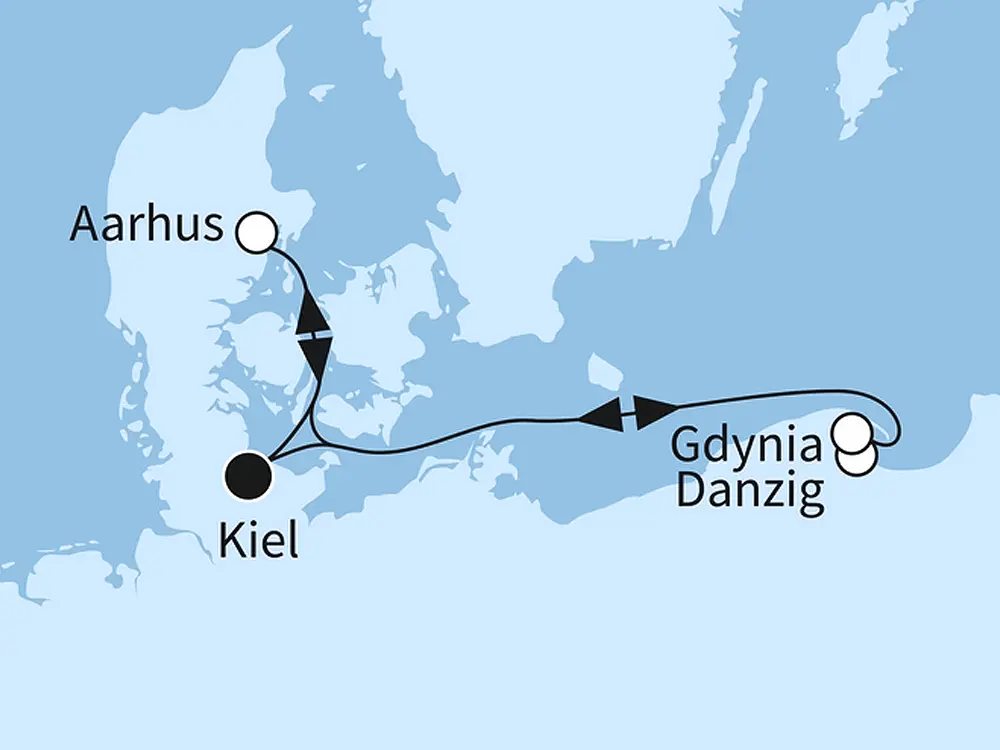 Küstenträume der Ostsee & Aarhus entdecken - ab/bis Kiel - Routenbild